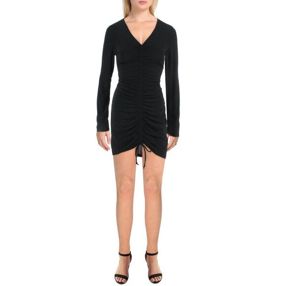 BCX DRESS Dresses & Skirts - BCX DRESS Womens Black Adjustable Unlined Tie Pullover Long Sleeve Short Dress S
